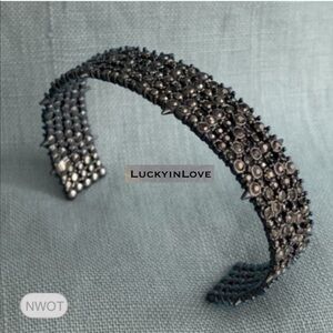 ALEXIS BITTAR• Noire Pavé Crystal Encrusted Lace Thorny Band Cuff Bracelet